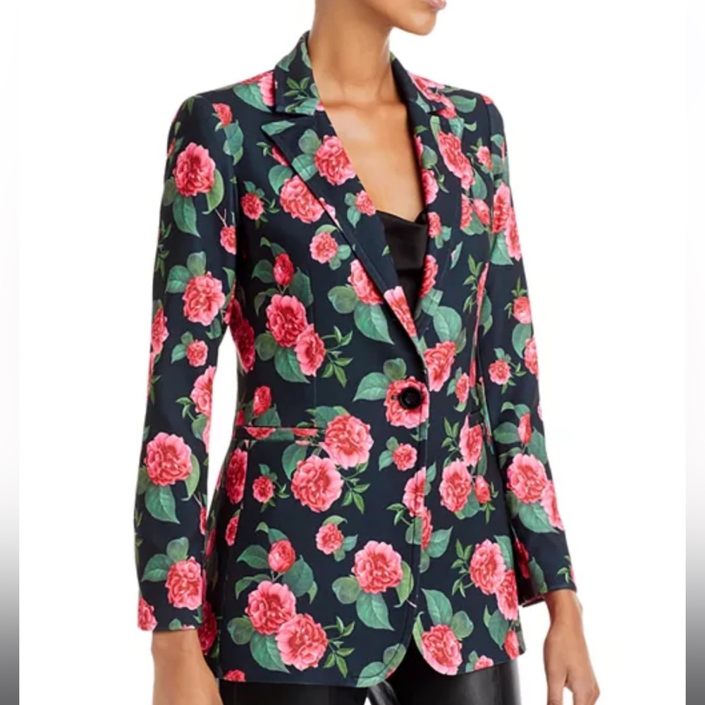 Alice + Olivia Breann Long Fitted Blazer Jacket In Cheri Floral Print - Picture 2 of 15